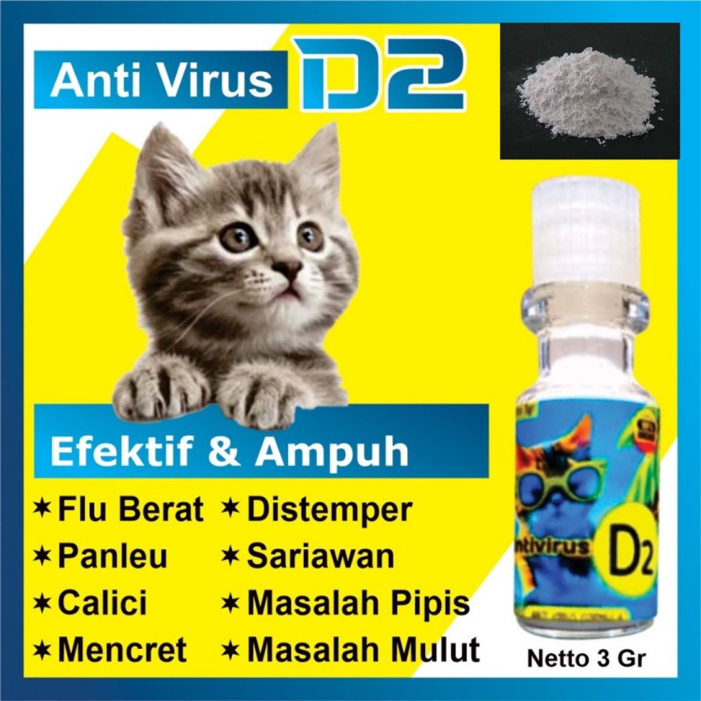 Vitamin Obat Kucing D2 flu Virus Calici Muntah Mencret Bersin