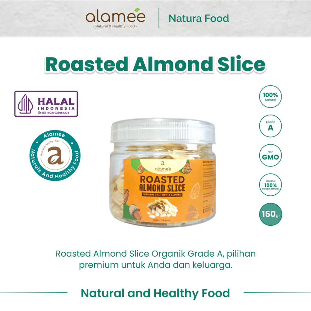 

ALAMEE Roasted Almond Sliced Almon Slice irisan panggang Kacang Almond Pacang Slice 150gr