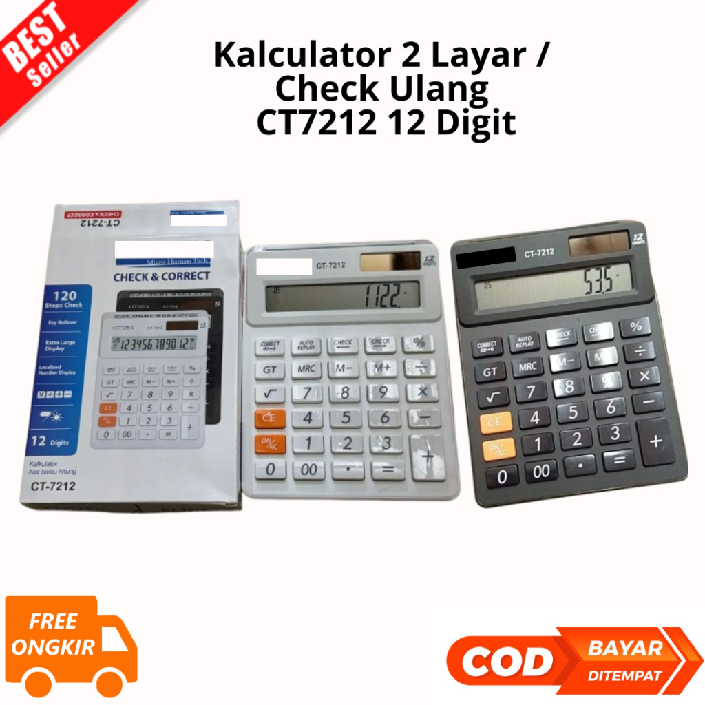 

[JIB] BAYAR DI TEMPAT Kalkulator CT-7212 - Calculator 2 Display Layar / Check Ulang CT7212 12Digit