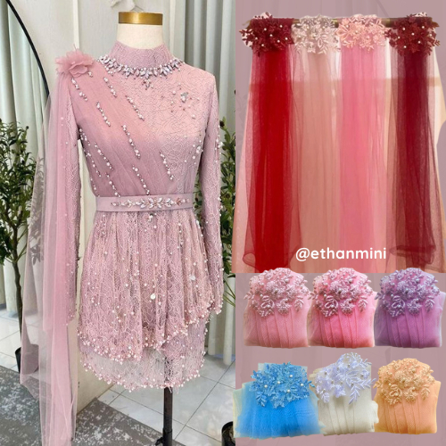 Selendang Tile Kebaya Wisuda Gaun Slendang Tulle Polos Aksesoris Baju Lamaran Brukat Renda