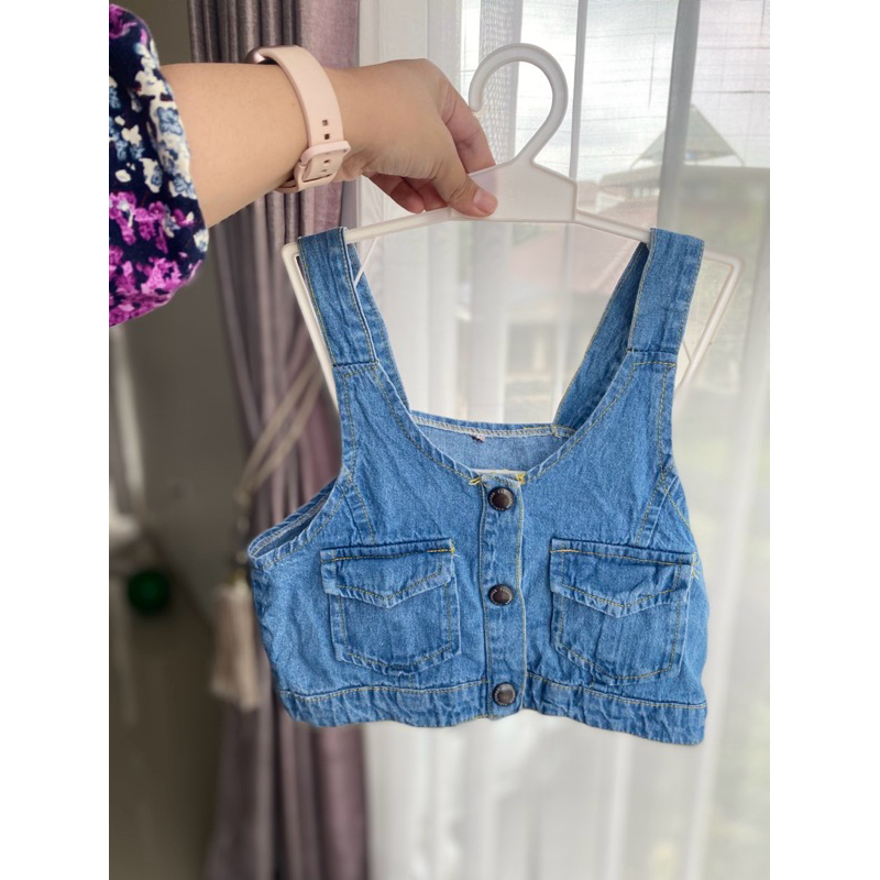 crop top jeans anak perempuan lucu banget. jaket anak perempuan jeans crop top. overall jeans  crop 