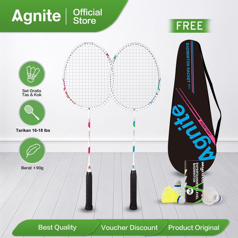 Agnite Badminton Racket/Raket Badminton/Raket Bulu Tangkis isi 2 Komposisi Karbon Senar Nylon ER311