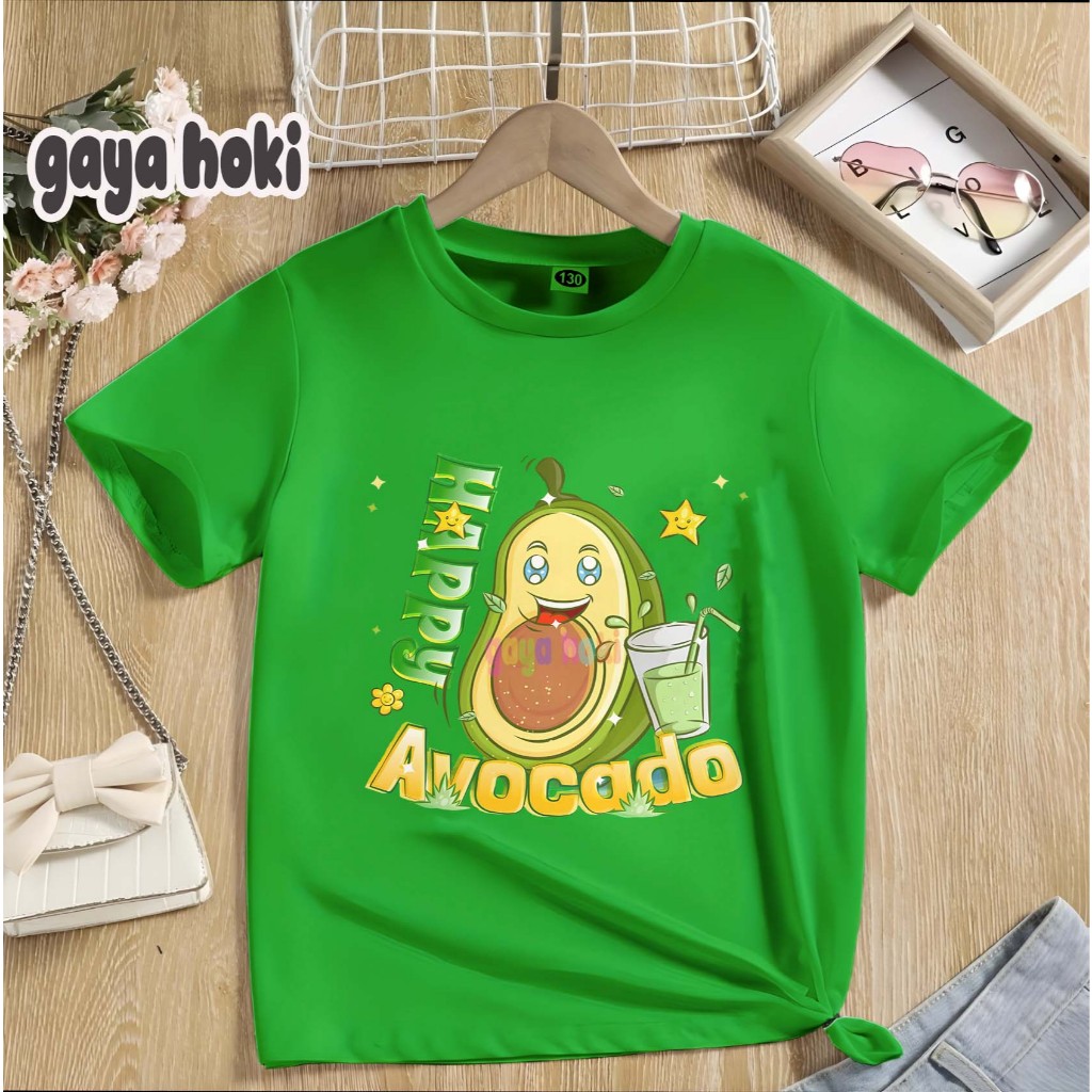 Baju Kaos Anak Gambar Buah Alpukat Happy Avocado Bahan Premium Unisex