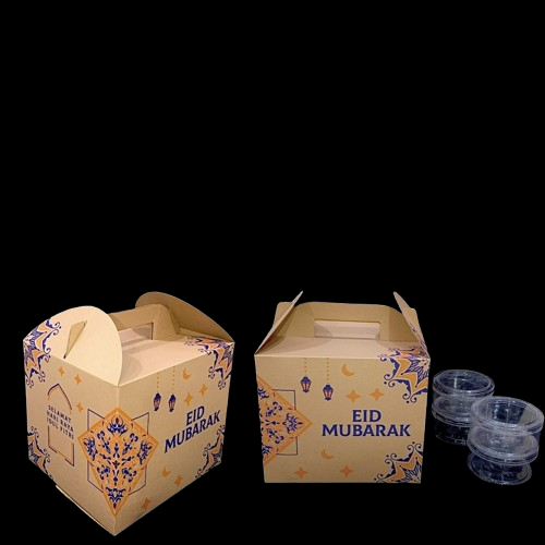 

( 5 Pcs ) Box Parce Kue Kering Lebaran Kotak Tenteng Cookies Eid Mubarak Kardus Hampers Nastar Edisi Biru Lentera Size 30x26x26 cm