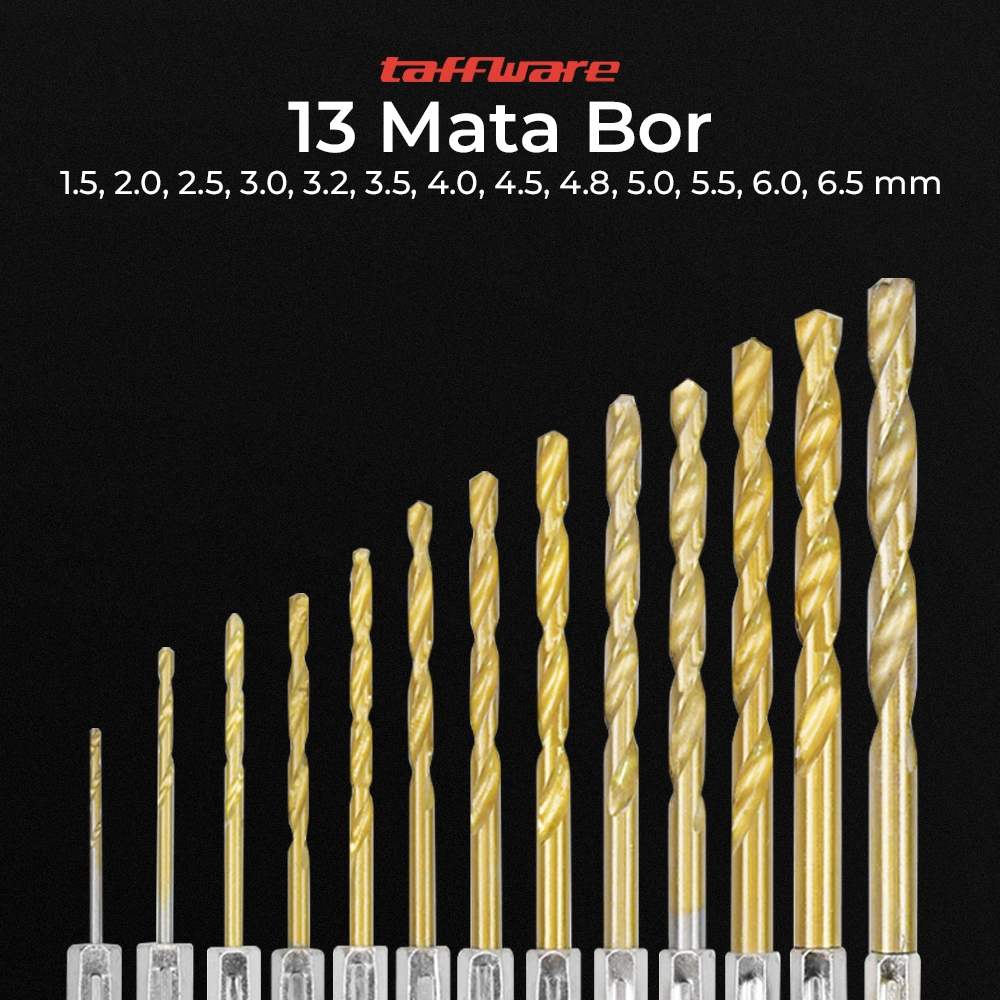 Mata Bor Set 13 Pcs Mata Bor Power Drill Bahan Steel Titanium Hex Shank Bor Besi Baja Karbon