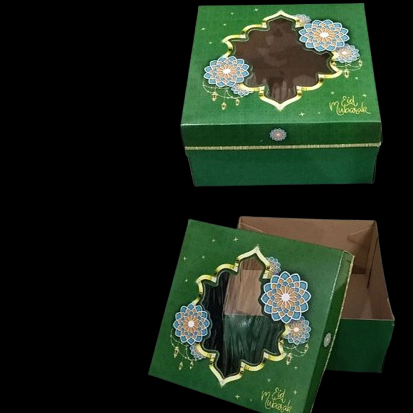 

( 5 Pcs ) Box Cake Lebaran Dus Hampers Brownies Idul Fitri Edisi Eflute Hijau Ukuran 22x22x11 cm