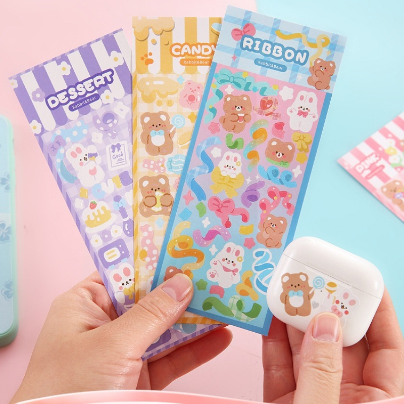

Sticker Waterproof Kartun Bear Rabbit Hologram Stiker Motif Beruang Dan Kelinci Korea Anti Air