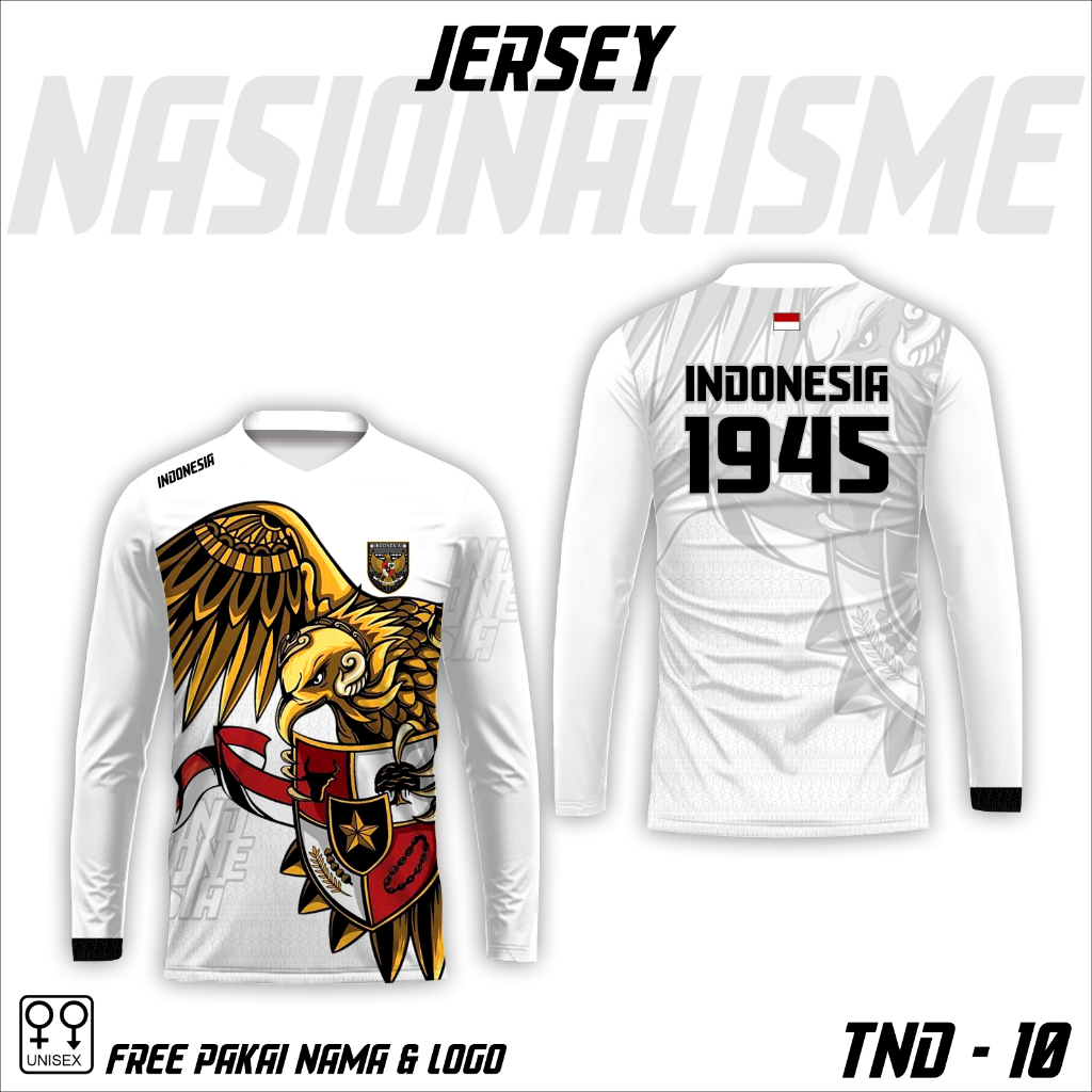 Jersey Nasionalisme Indonesia 1945 lengan panjang kaos pancasila baju garuda pancasila