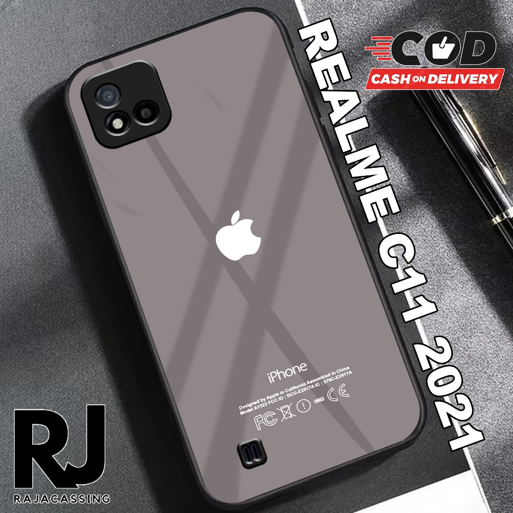 Softcase Glass Kaca REALME C11 2021 Terbaru Casing Handphone Casing Motif Iphone - Pelindung Handpho