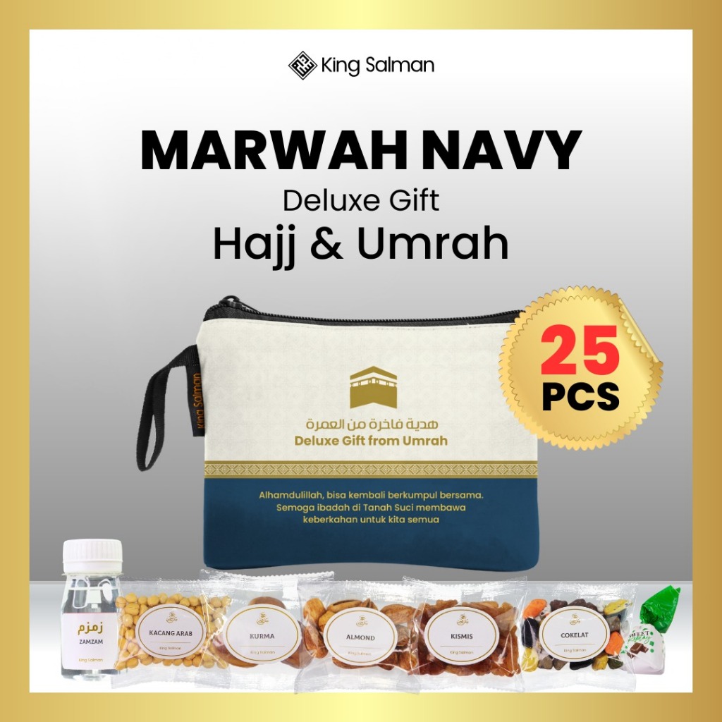 

OLEH-OLEH UMROH & HAJI PREMIUM | King Salman Gift | MARWAH - NAVY | PAKET 25 PCS | Custom Pouch