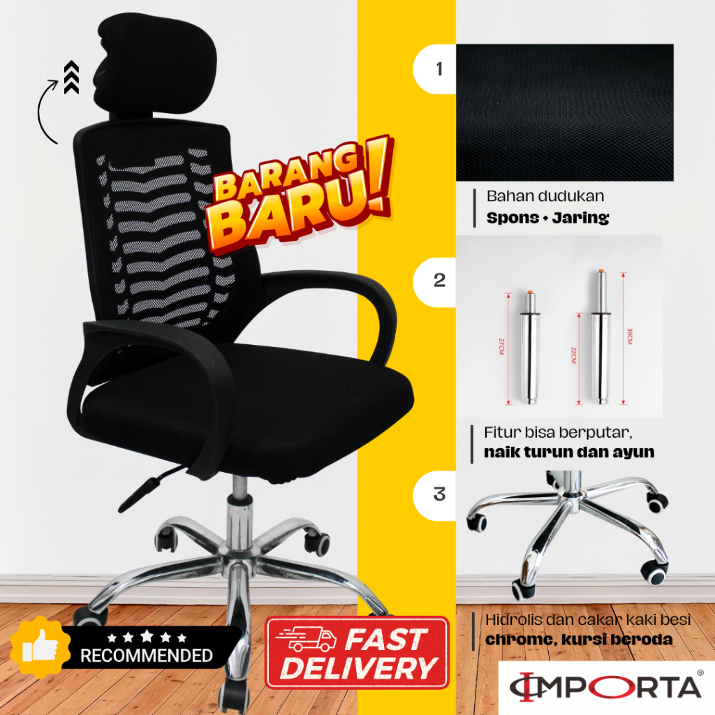 Kursi Kantor Importa / Kursi Kerja Hidrolik / Kursi Kantor Jaring / Kursi Kantor