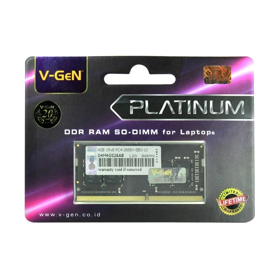 Ram Laptop VGEN DDR4 4gb 8gb 16gb PC21300 2666Mhz Sodimm Platinum VGEN Original