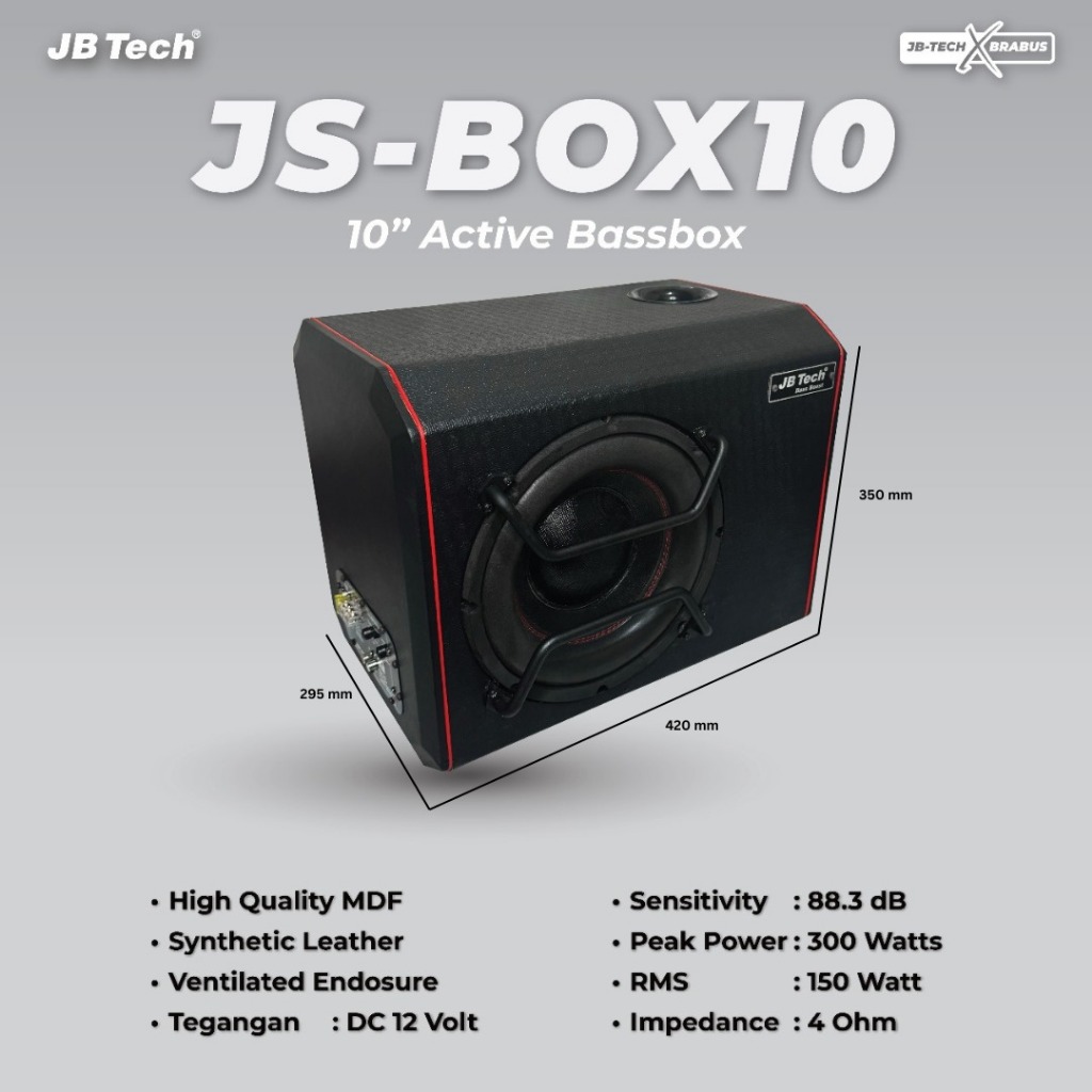Bassbox Aktif JB-Tech JS-BOX10 BassTube Kotak Bass Box Aktif 10 Inch Petak Aktif / Subwoofer Aktif