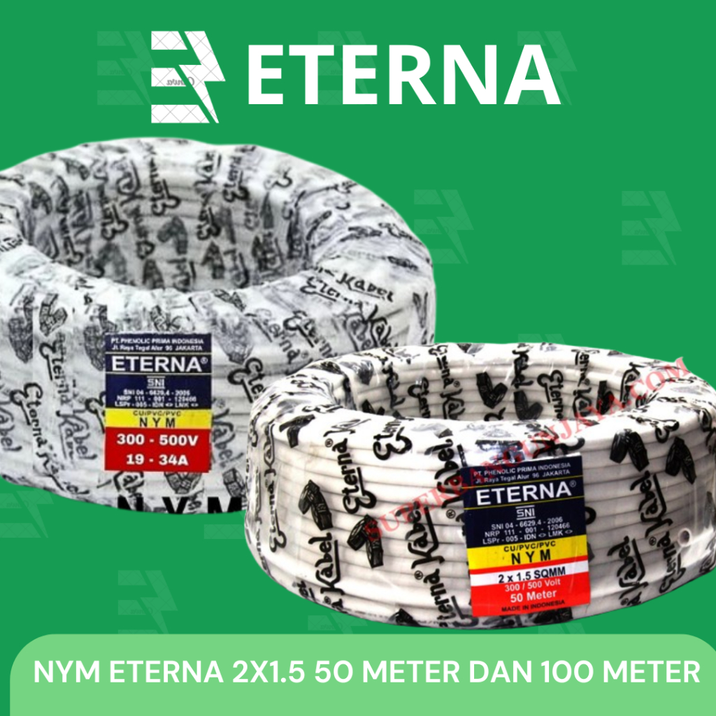 KABEL NYM ETERNA 2x1,5mm panjang 50 meter dan 100 Meter