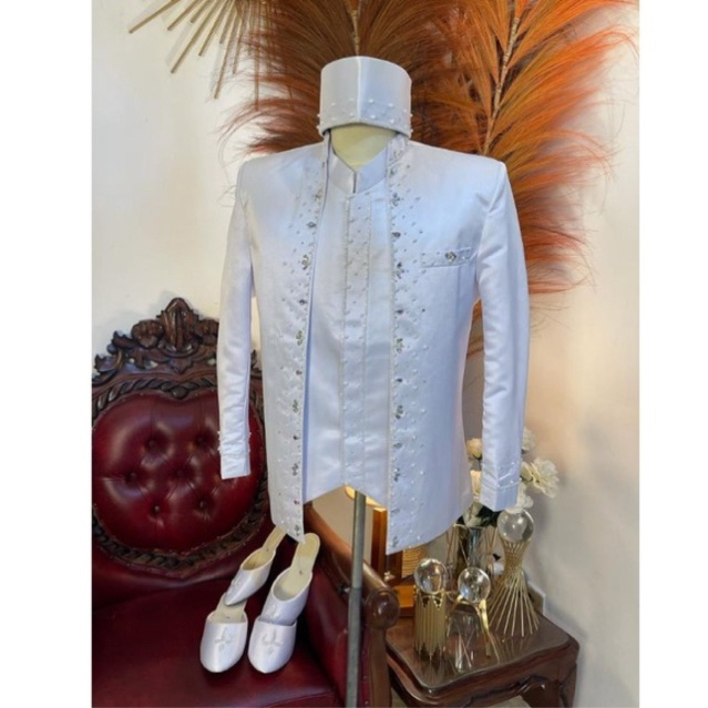 Beskap pengantin pria putih | Beskap pria pengantin | Beskap pengantin pria premium