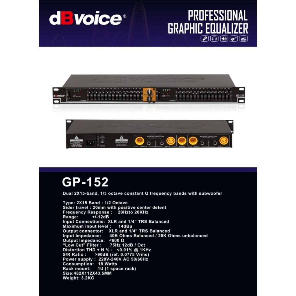 Equaliser Equalizer dB Voice GP 152 dBvoice GP152 Subwoofer Original