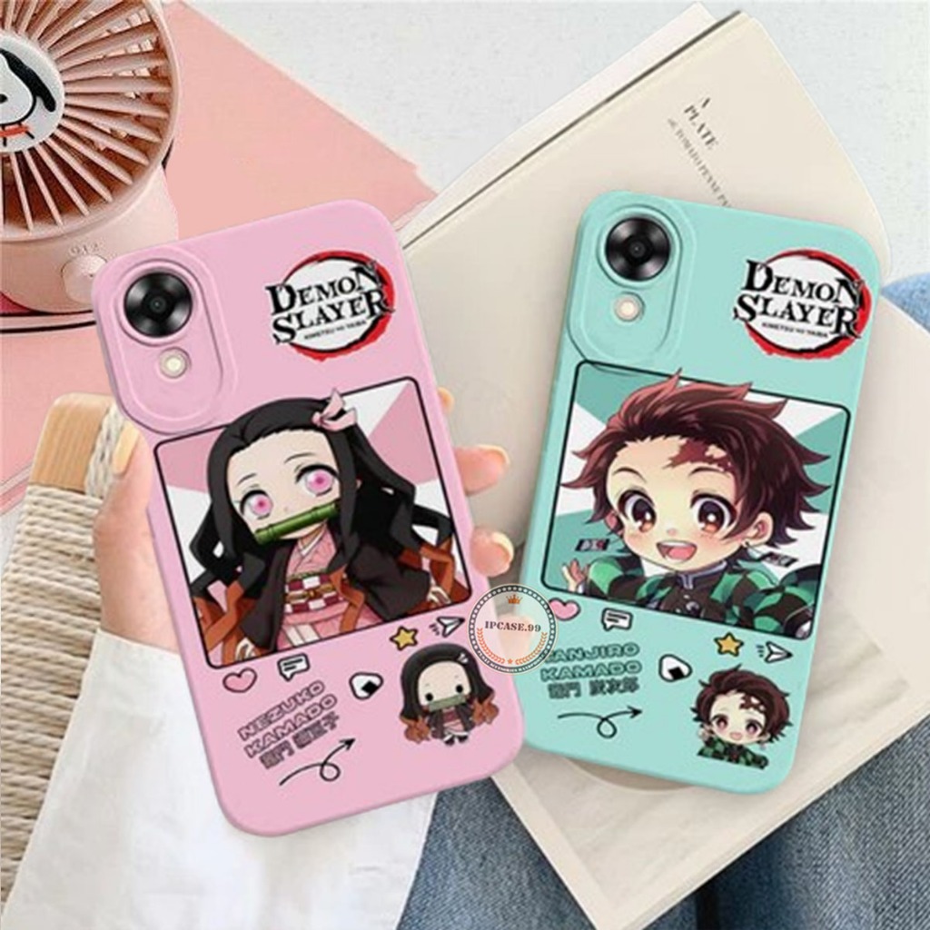 #003 Softcase Oppo A17k Motif Anime Demon Slayer - Case Kekinian - Case Terbaru - Case Macaron - Cas