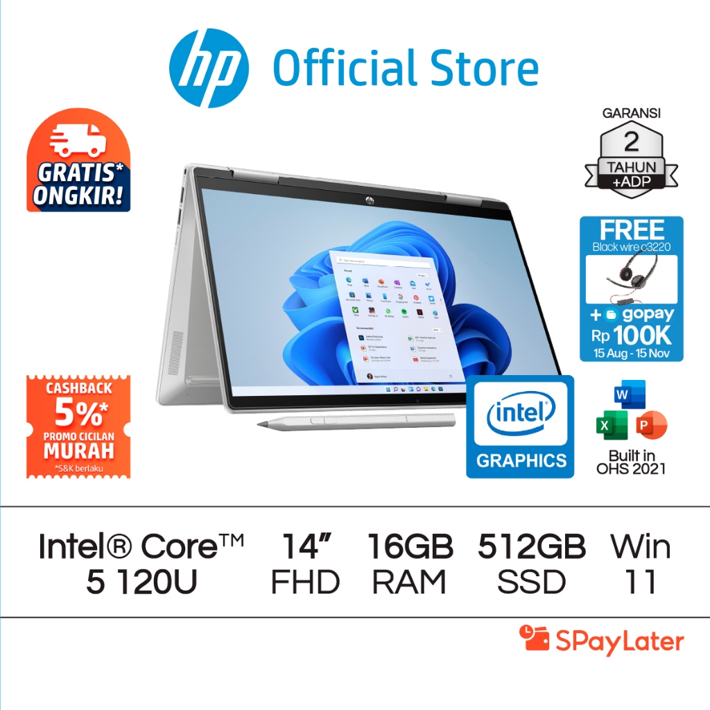 Cicilan Murah SPL - Laptop HP Pavilion x360 2 in 1 Intel Core 5 Intel Graphics 16GB RAM 512GB SSD Si