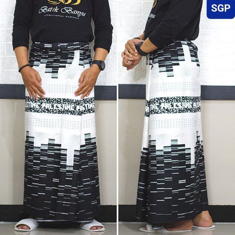 Sarung Batik Goyor Premium Original Motif Palestine Terbaru Warna Hitam Putih