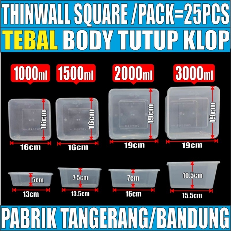 Thinwall SQ Tebal 67gr 1000ml 1500ml 2000ml 3000ml Victory Klir /Pack Kotak Makanan Persegi Square J