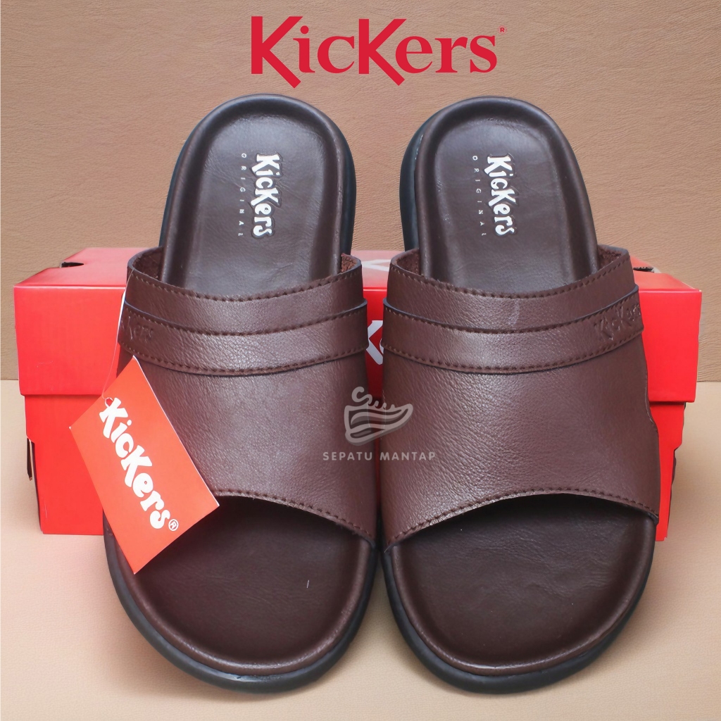 Sandal Slop Kulit ASLI KICKERS Pria Slide on | Sendal Selop Kulit Kickers | Sandal Kickers Casual