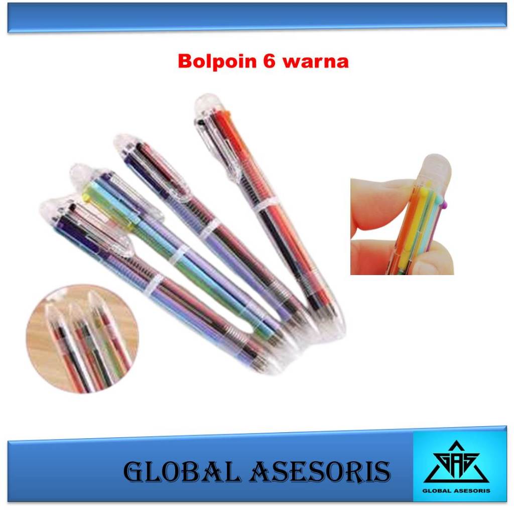 

Pulpen 6 In 1 Pena Bolpoin Warna-Warni Multi Colored Pen