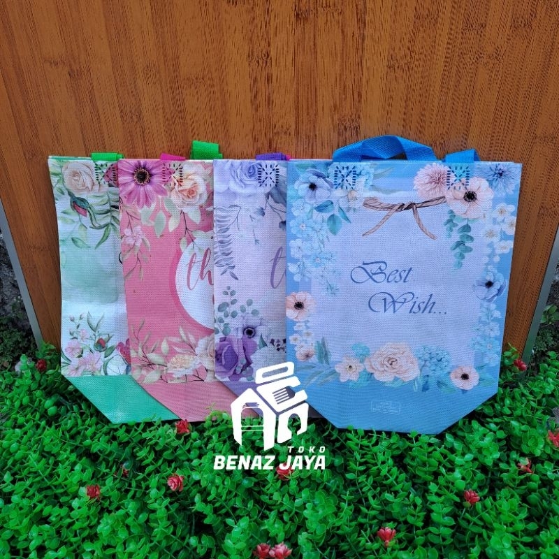 

TAS WOFEN MOTIF BUNGA / TAS KADO ULTAH SOUVENIR HADIAH PARCEL HAMPERS THANK YOU