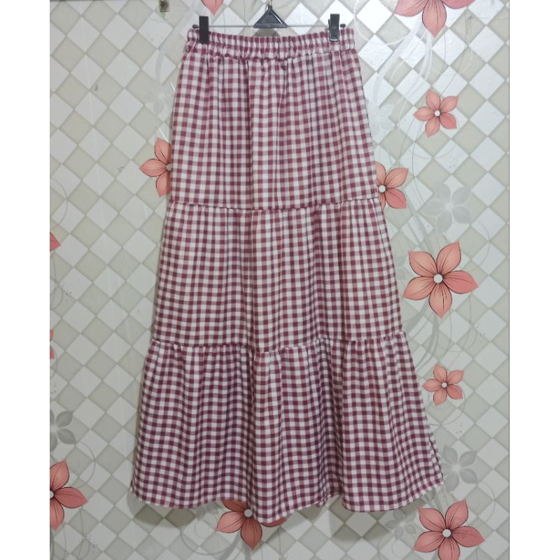 Rok Susun Bahan Katun Kotak /Rok Panjang /Rok