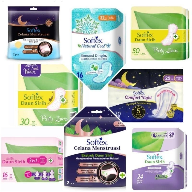 Pembalut Wanita Softex Comfort Night 42 cm, 36 cm, 29 cm, Daun Sirih Wing Malam 36 cm, 29 cm, Siang 