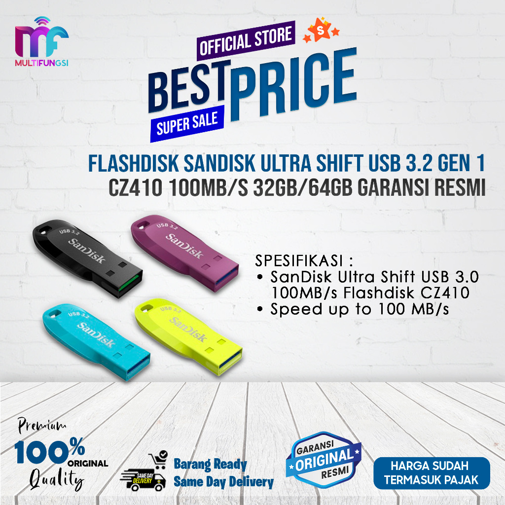 Flashdisk Sandisk Ultra Shift USB 3.2 Gen 1 CZ410 100MB/s 32GB/64GB Garansi Resmi