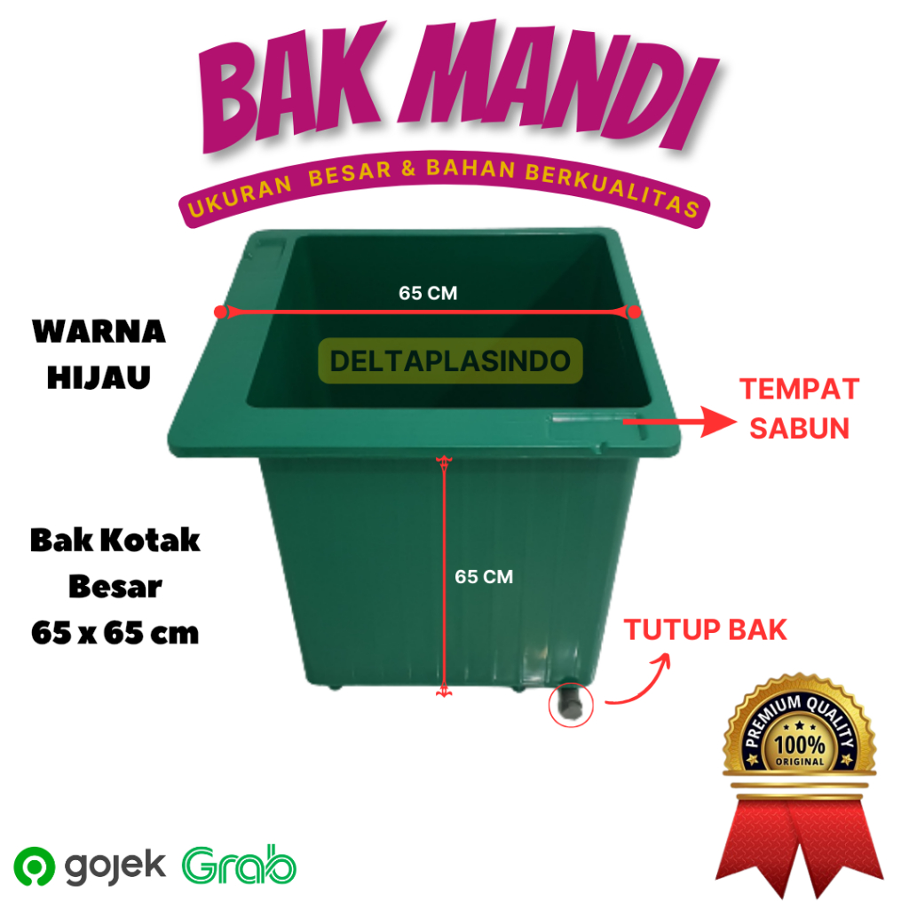 BAK AIR MANDI PLASTIK/ BAK KAMAR MANDI KOTAK BESAR  ANTI PECAH/BANYAK WARNA/TEMPAT SABUN/LUBANG AIR