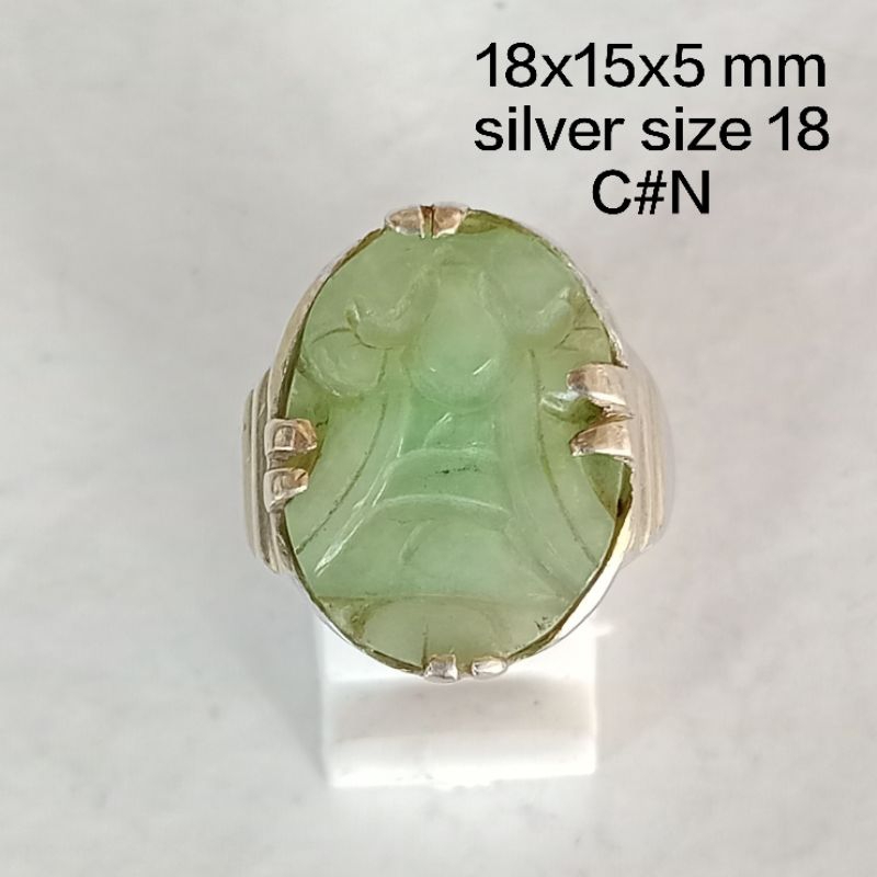 cincin perak pria, batu natural jadite jade type A-B. batu giok burma