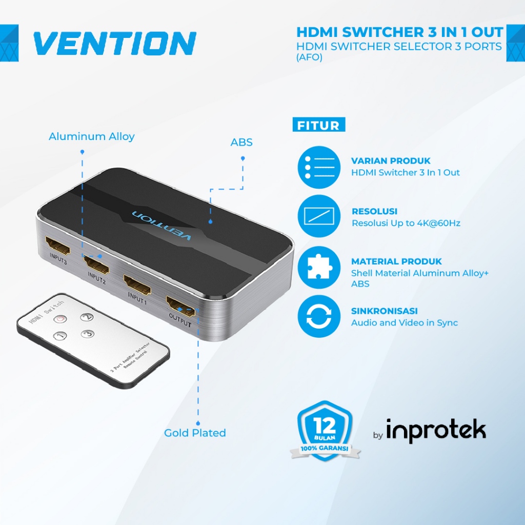 Vention HDMI Switcher 3 In 1 Out