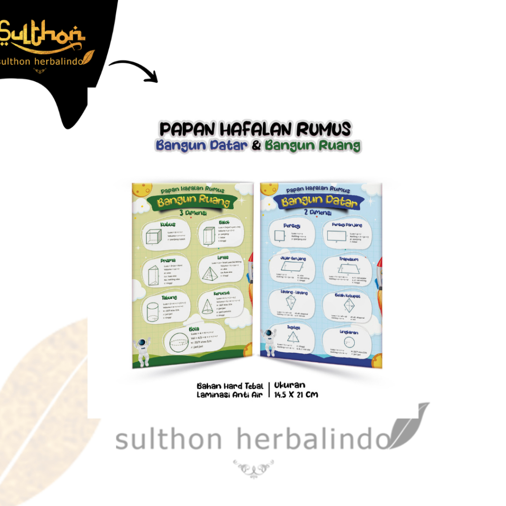 

Papan Hafalan Rumus Bangun Datar & Bangun Ruang Bahan Hard Tebal Laminasi Anti Air 14,5 x 21 cm , Dua Warna Depan & Belakang