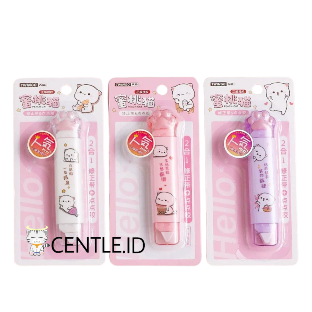 

CENTLE.ID CORRECTION TAPE CAKAR KUCING TWINGGO 2 IN 1 SET AND GLUE TAPE TG-B2813A TIPEX KERTAS DAN LEM LUCU TERJANGKAU