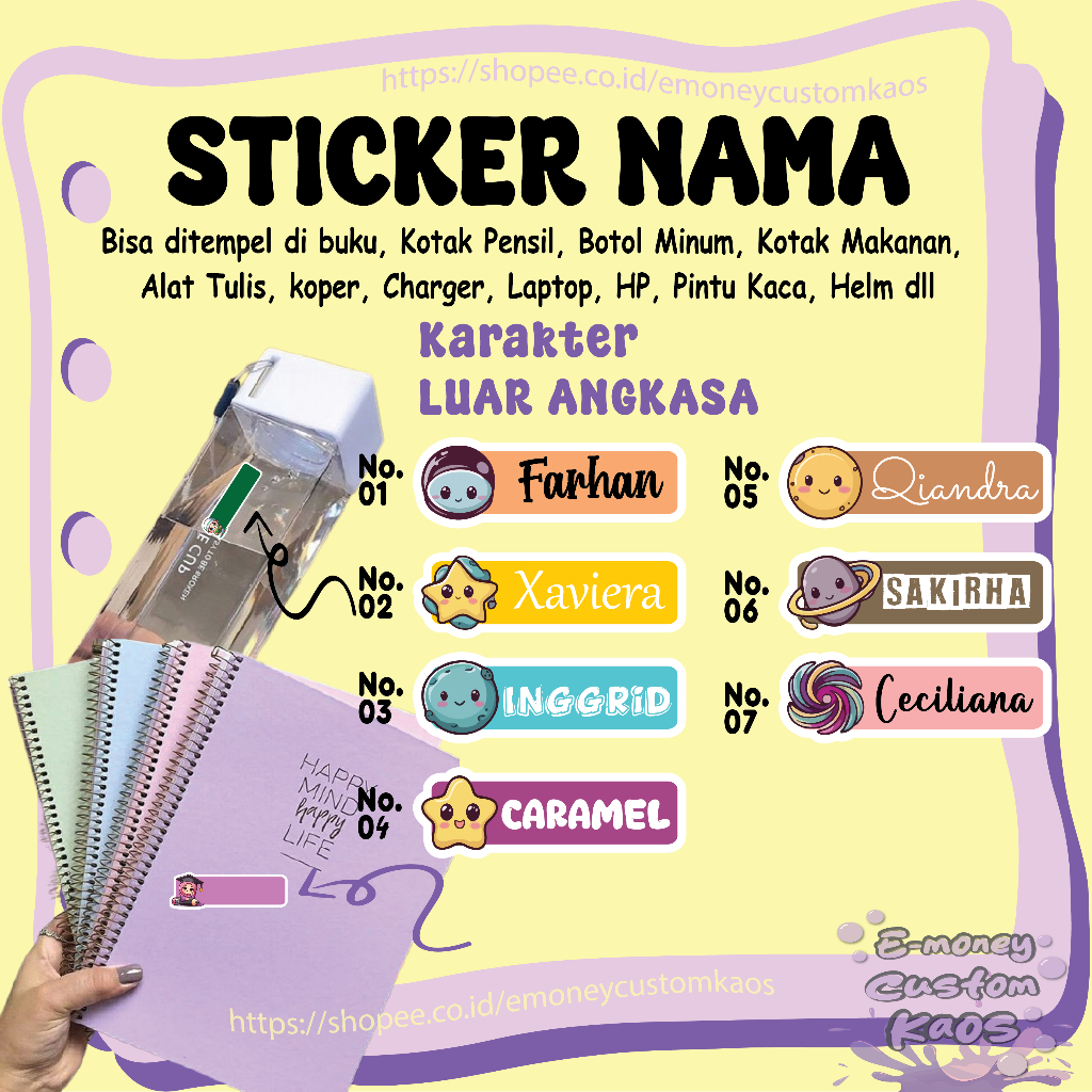 

STICKER LABEL NAMA ALIEN ASTRONOT LUAR ANGKASA CUTE STIKER CUSTOM LEBEL PREMIUM MURAH LUCU BISA TEMPEL DI BUKU KOTAK PENSIL HELM BOTOL MINUM KOTAK MAKANAN ALAT TULIS KOPER LAPTOP HP PINTU KACA