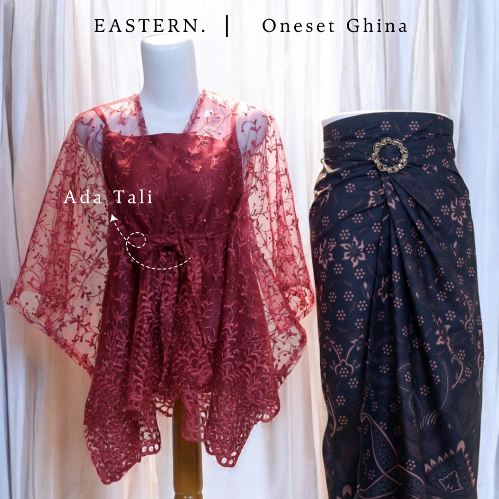 (Paket 5in1) Kebaya Merah Maroon Baju Kondangan Wanita Kekinian Hijab Oneset Modern Wisuda Brukat
