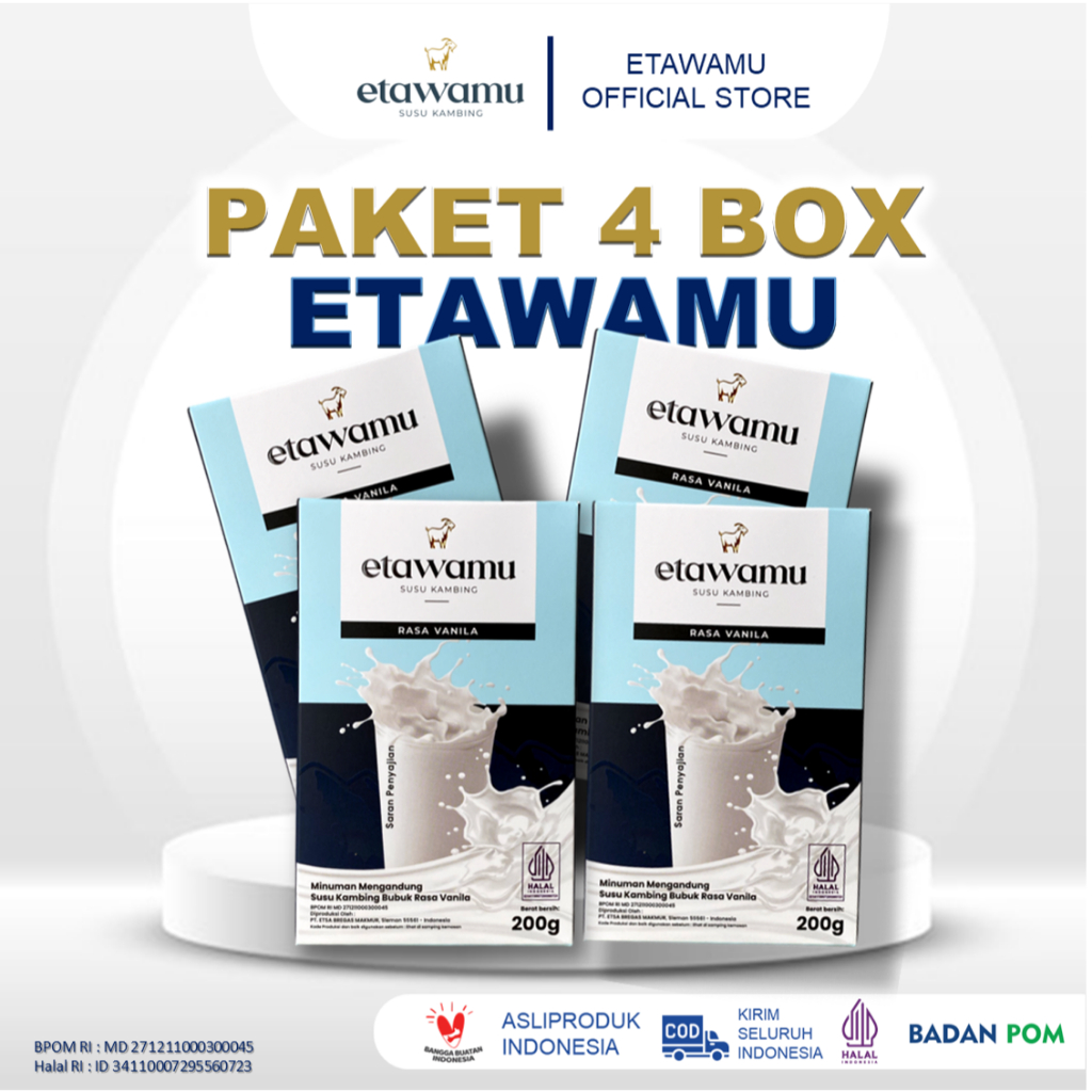 

Susu Kambing Etawamu Vanila Atasi Nyeri Sendi & Tulang 200gr 4 box