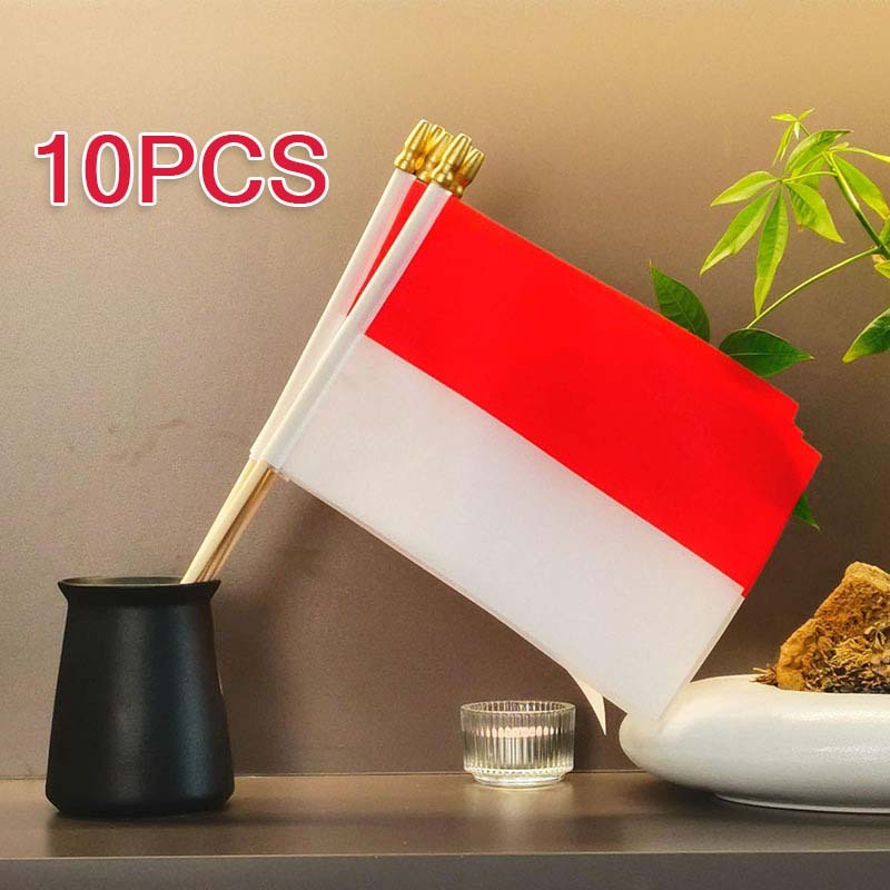 10pcs Bendera Kain Merah Putih Kecil Indonesia Pawai Bendera Tangan Merah Putih