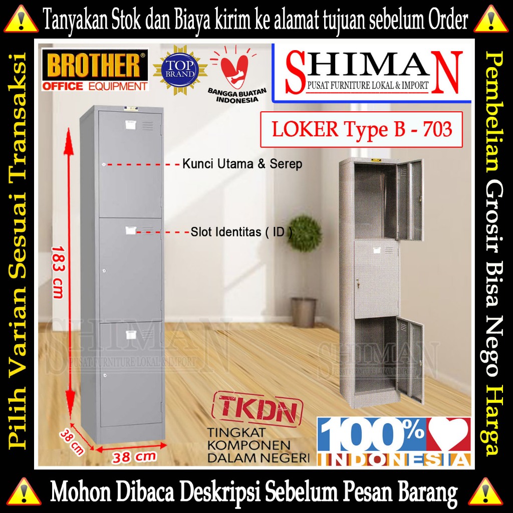 Lemari Loker Besi 3 Pintu B 703 Brother | Loker 3 Pintu Single