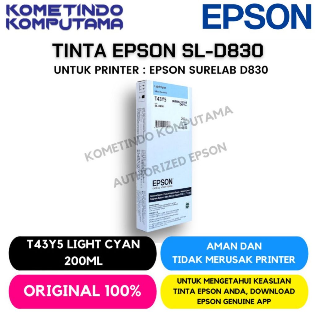 D830 Light Cyan TINTA CATRIDGE T43Y5 EPSON SL-D830 200ML Original 100% C13T43Y500 Biru Muda