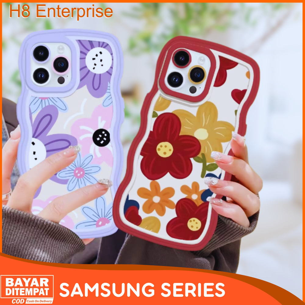 Case Samsung A02S A03S A11 M11 A12 M12 Casing Wavy Motif Painting Flowers Cartoon Maroon Purlpe Tran