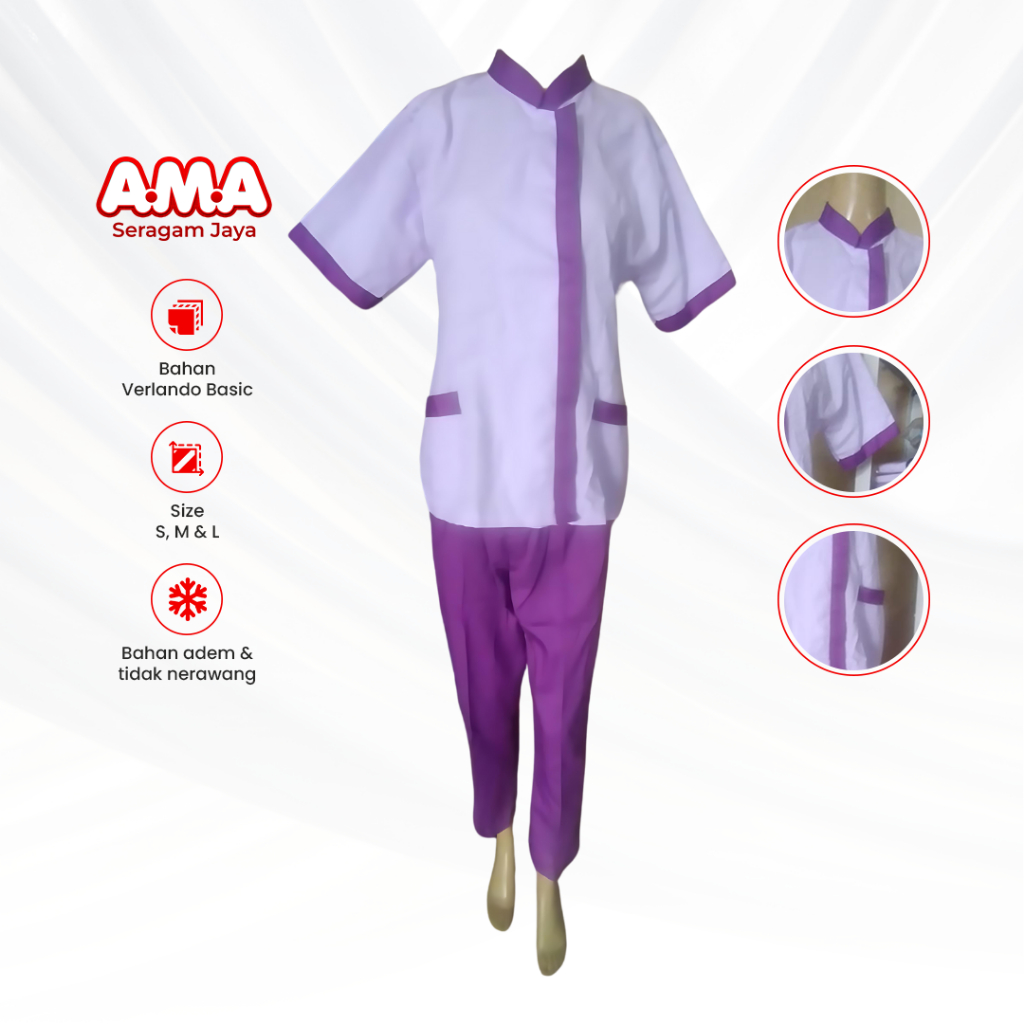 Baju Perawat Wanita Ungu Tua Seragam Oka Jaga Dinas Medis Lengan Pendek Adem Size S M L Terbaru