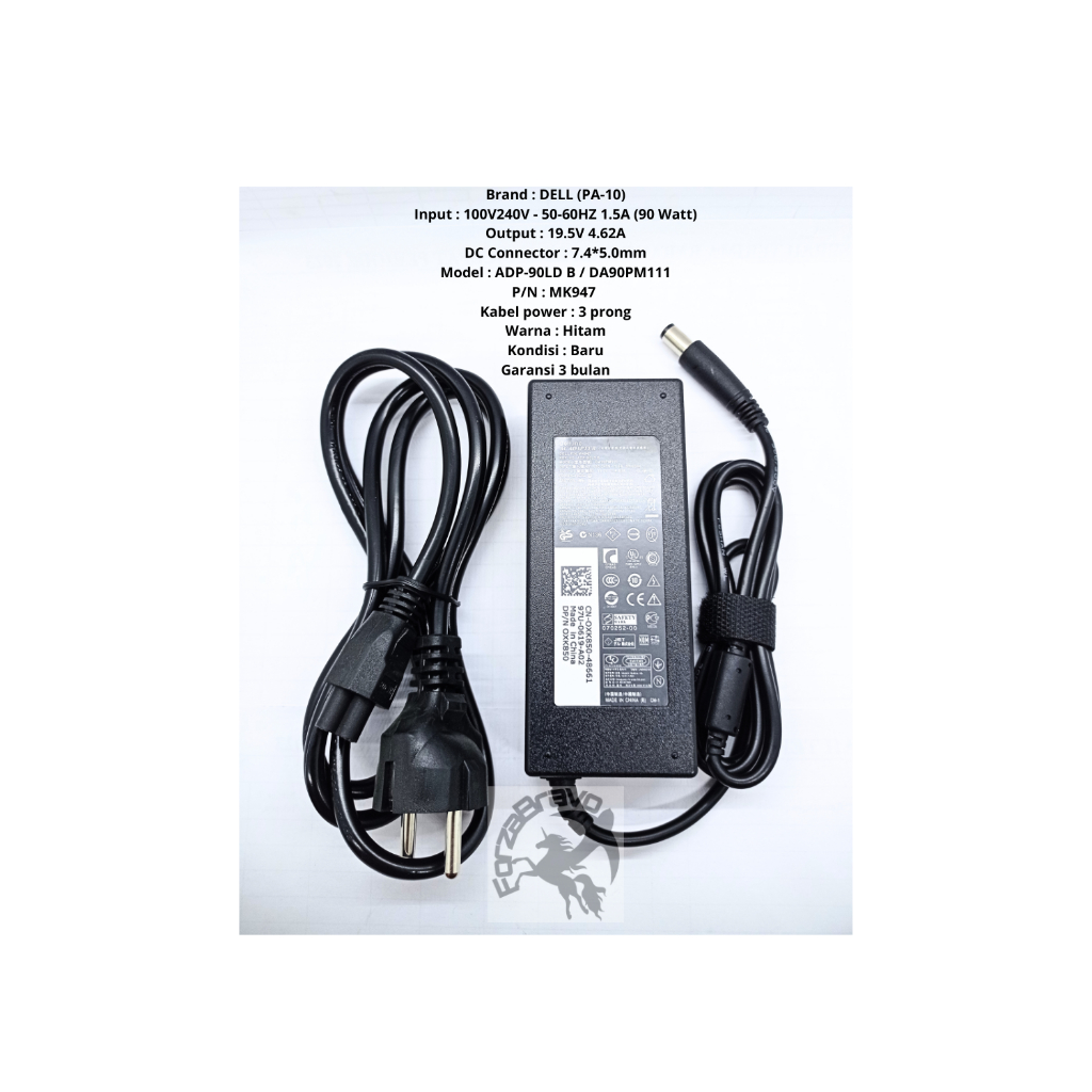Adaptor Laptop DELL 19.5V 4.62A (7.4*5.0mm) 90watt fit AA90PM111 FA90PM111 LA90PM111 DA90PM111 (Gara