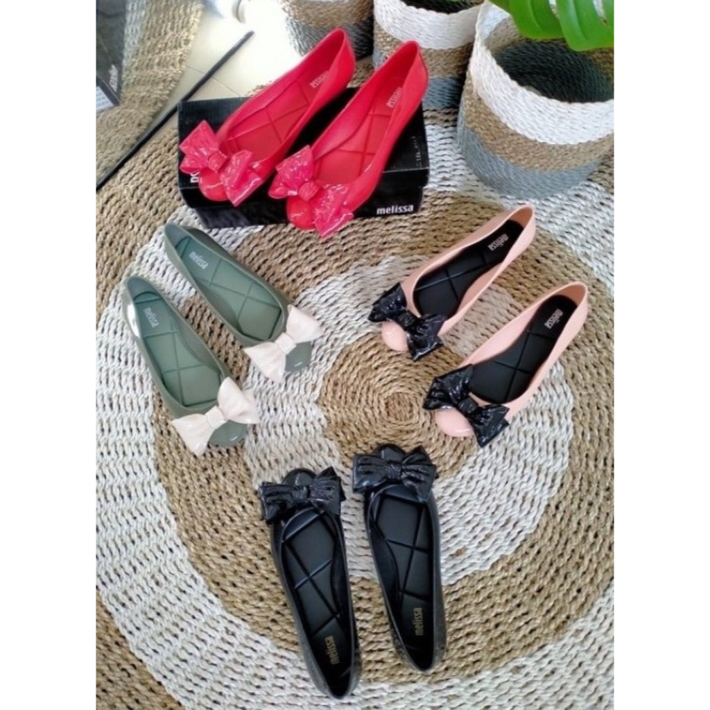 Sepatu Jelly Flat Shoes Melissa Ribbon Teplek Import Wanita Pita Anti Air Waterproof