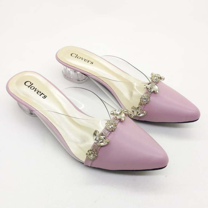 Clovers Shoes Sandal High Heels Wanita Sandal Pesta Pernikahan Sandal Wisuda Wanita Hak Kaca 3 Cm