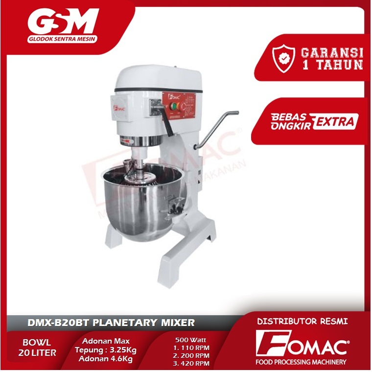 Planetary Dough Mixer 20Liter MODEL BELT Mixer Roti DMX-B20BT FOMAC