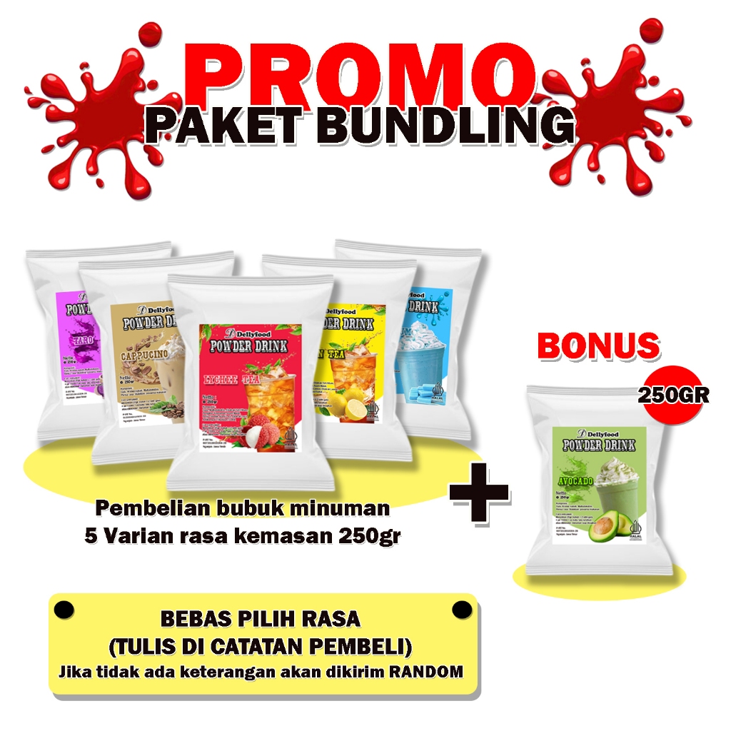 

PROMO Paket Bundling 5 Varian Rasa Free 1 Rasa Kemasan 250GR Semua Cocok Untuk Buka Usaha Minuman Kekinian