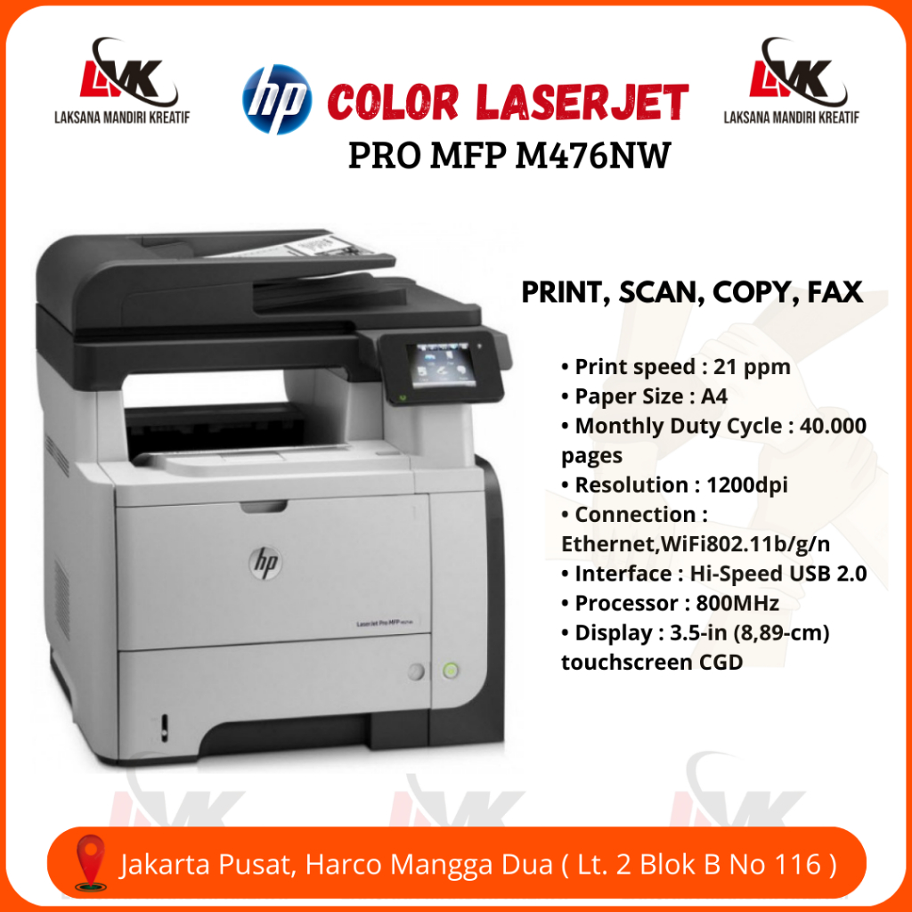 Printer HP Laser Jet Pro MFP M476nw Color - Mesin Cetak dan Fotokopi Warna