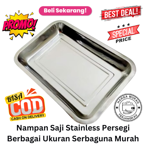 [BISA COD] DISKON Nampan Saji Stainless Persegi Berbagai Ukuran Serbaguna Murah Baki Segi Baki Stenl